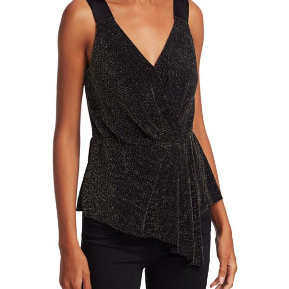 Bailey 44 Lauren Sparkle Jersey Asymmetric Top Medium Black